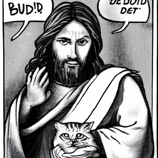 Image similar to jesus is upset because cat is bad