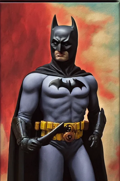 Image similar to painting of batman hot toys'sideshow painting the style of leonardo da vinci