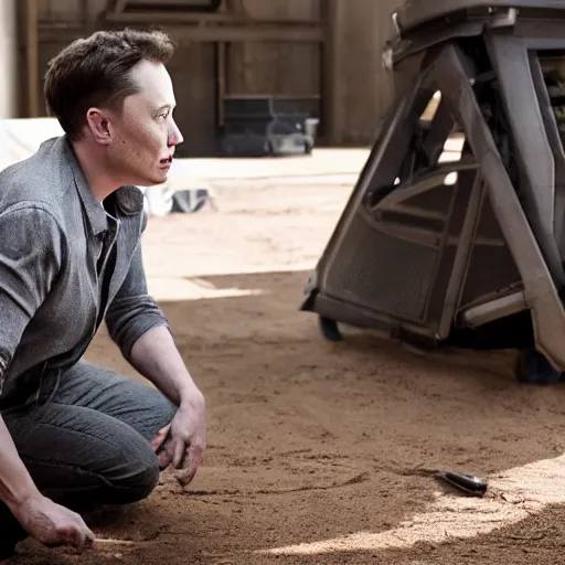 Prompt: Elon Musk standing over Delores from Westworld being created