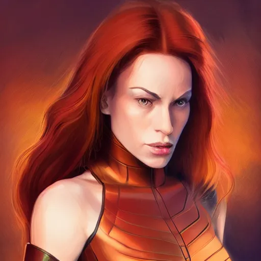Prompt: jean grey, a half body of jean grey, green eyes, comic, x - men, highly detailed, artstation, symetry, digital painting, vivid colors, realistic shaded perfect face, soft lighting, atmospheric, cinematic, moody, in the style of jim lee, oil on canvas, 8 k