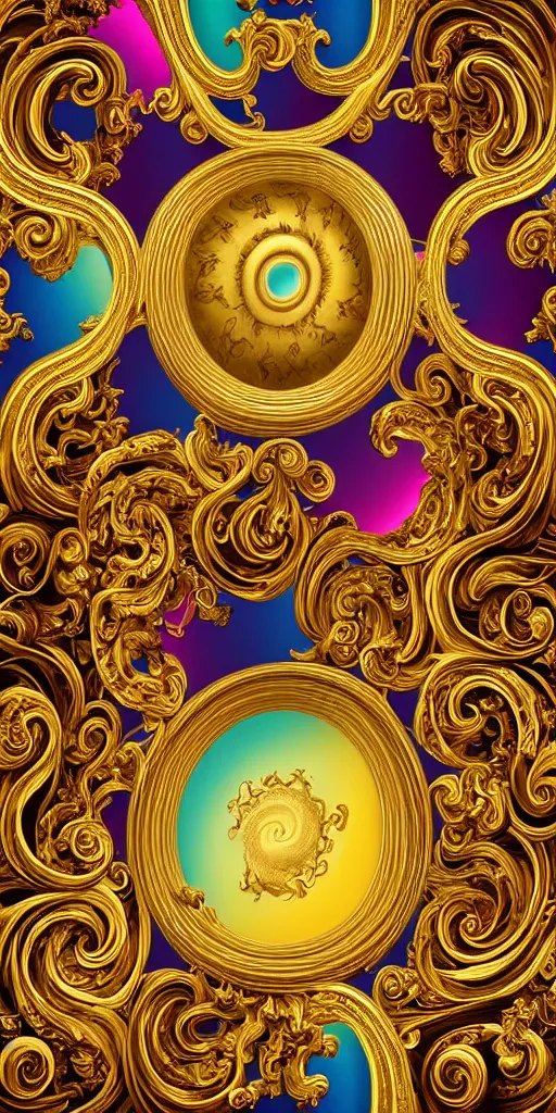 Image similar to the source of future growth dramatic, elaborate emotive Golden Baroque and Rococo styles to emphasise beauty as a transcendental, seamless pattern, symmetrical, large motifs, sistine chapel ceiling, 8k image, supersharp, spirals and swirls, smoke and inkbursts, rainbow ink dropping in water, Gold black and rainbow colors, perfect symmetry, 3D, no blur, sharp focus, photorealistic, insanely detailed and intricate, cinematic lighting, Octane render, epic scene, 8K