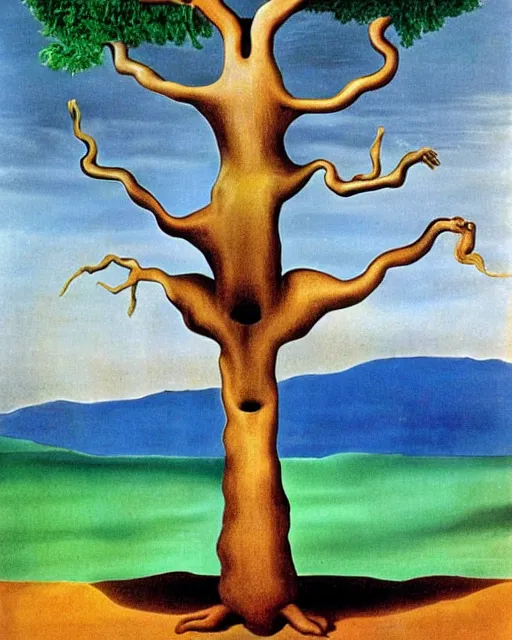 Image similar to A tree who is also a man, by Salvador Dali