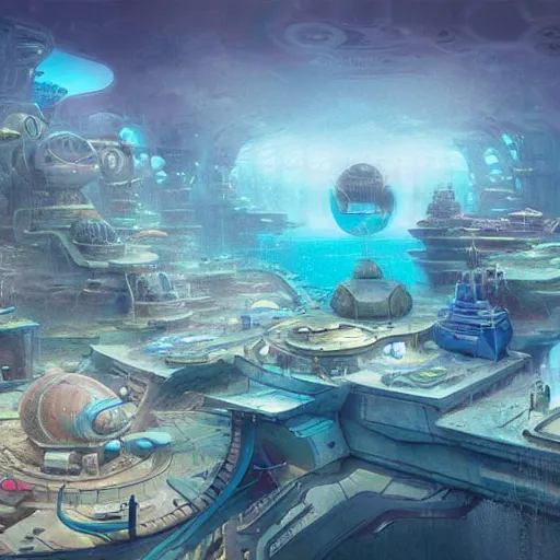 Image similar to underwater city, concept art by chris labrooy, cgsociety, retrofuturism, sci - fi, concept art, futuristic