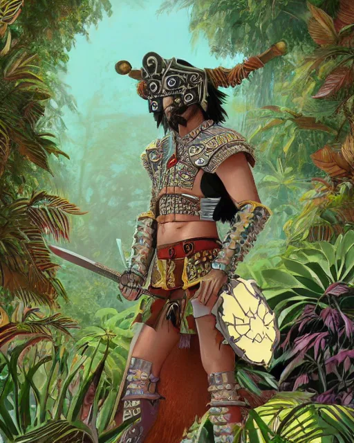 Prompt: detailed render of a spanish conquistador wearing ornate armor in a dense jungle, art by nicola saviori and studio ghibli, princess mononoke color scheme, anatomy, face, symmetric, trending on artstation, cinematic lighting