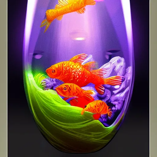 Prompt: a lavalamp with goldfishes inside of it, digital art, detailed, artstation, colorful,