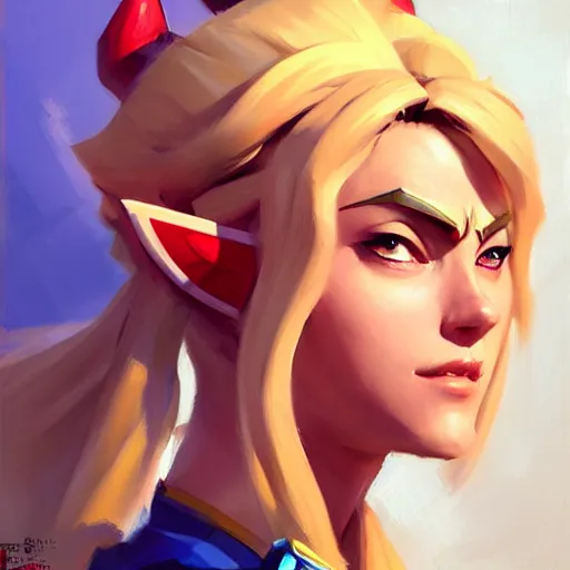 Image similar to Greg Manchess portrait painting of Zelda as Overwatch character, medium shot, asymmetrical, profile picture, Organic Painting, sunny day, Matte Painting, bold shapes, hard edges, street art, trending on artstation, by Huang Guangjian and Gil Elvgren and Sachin Teng