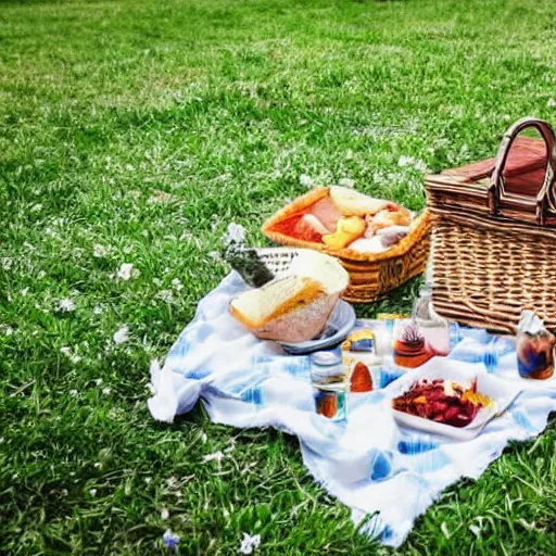 Prompt: death and life having a picnic at the park