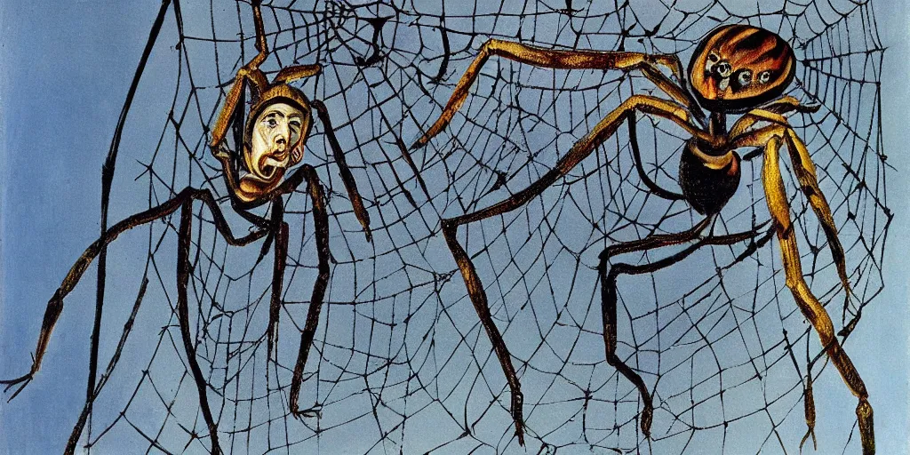 Prompt: A man trapped in a spider's net, painted by Salvador dali-H 1024