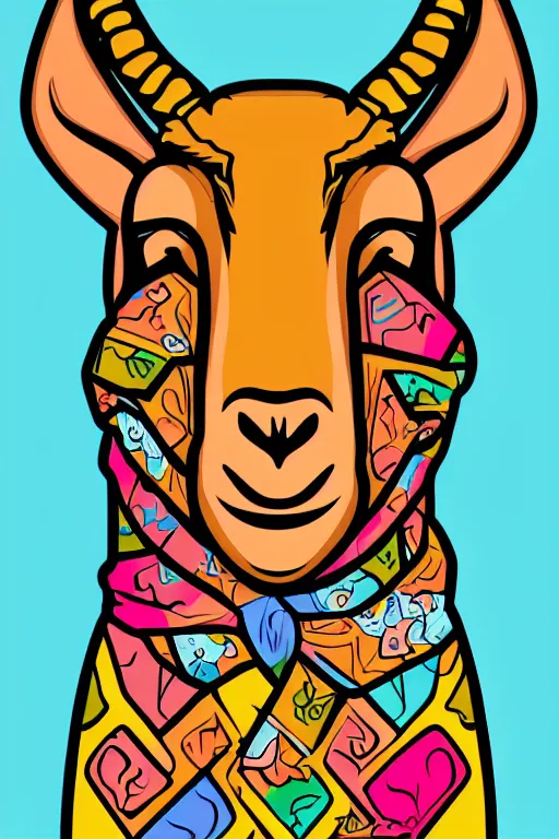 Image similar to A portrait of a goat wearing a bandana, sticker, colorful, illustration, highly detailed, smooth and clean vector curves, no jagged lines, vector art, smooth