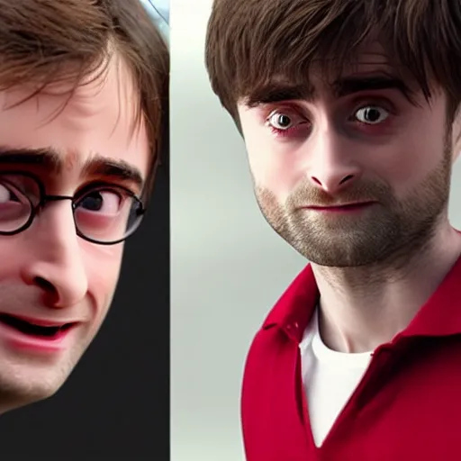 Image similar to hyperrealistic film still of daniel radcliffe crossed with a radish