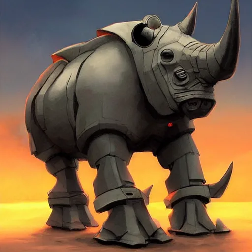 Prompt: robot rhino in the style of stanley artgerm and greg rutkowski