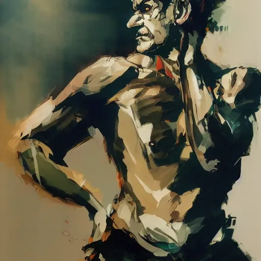 Prompt: jacques lacan doing psychoanalysis in a jojo pose, oil on canvas by yoji shinkawa and greg rutkowski