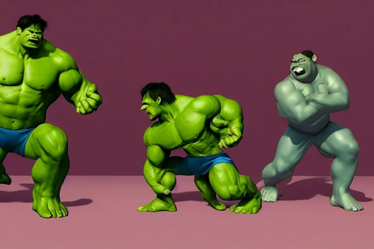 Image similar to the hulk and shrek doing yoga poses in the morning, produced in surreal sweatshop under fluorescent dominion, advanced, photorealistic, realistic, dramatic lighting, fantastic reality, by michelangelo, 8 k resolution