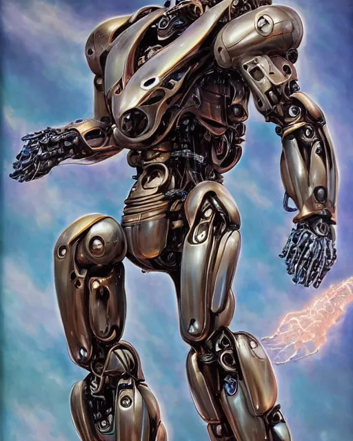 Image similar to mew two, smooth design, mecha by frank franzetta, biomechanical, 4 k, hyper detailed