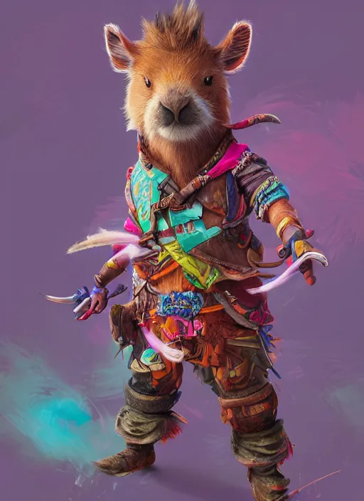 Prompt: detailed full body concept art illustration colorful pastel painting of an anthropomorphic capybara pirate in full intricate clothing, biomutant, ultra detailed, digital art, octane render, 4K