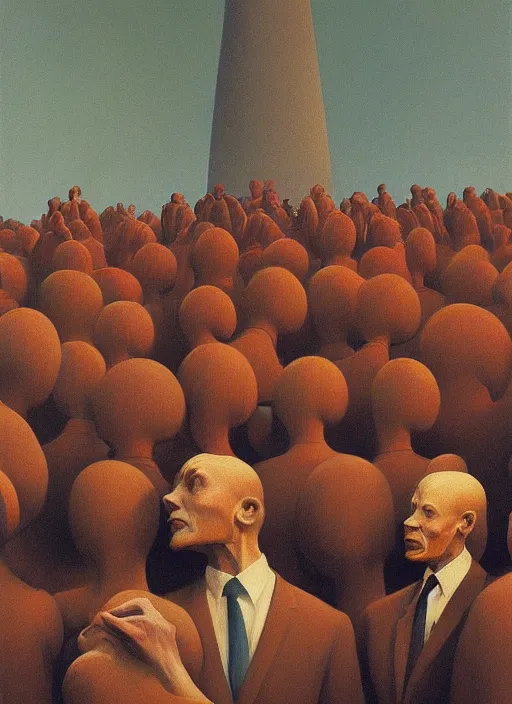 Image similar to crowd with head cones Edward Hopper and James Gilleard, Zdzislaw Beksinski highly detailed