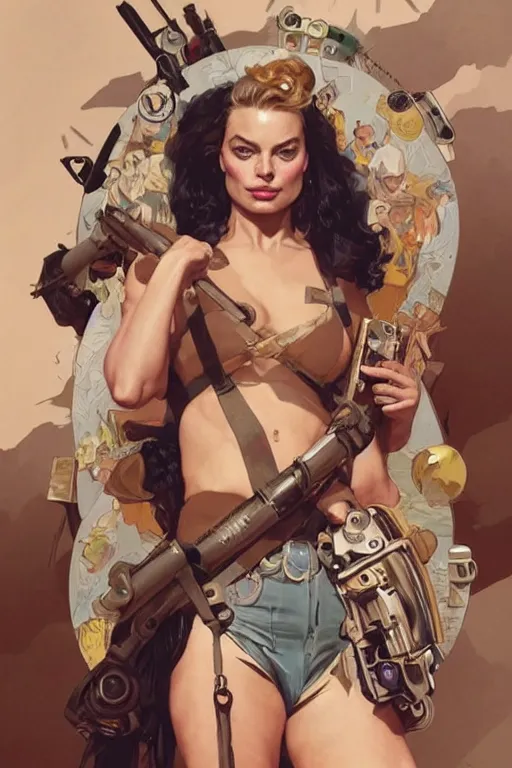 Image similar to margot robbie as tank girl, masterpiece, intricate, elegant, highly detailed, digital painting, artstation, concept art, smooth, sharp focus, illustration, art by artgerm and greg rutkowski and alphonse mucha and uang guangjian and gil elvgren and sachin teng, symmetry!!