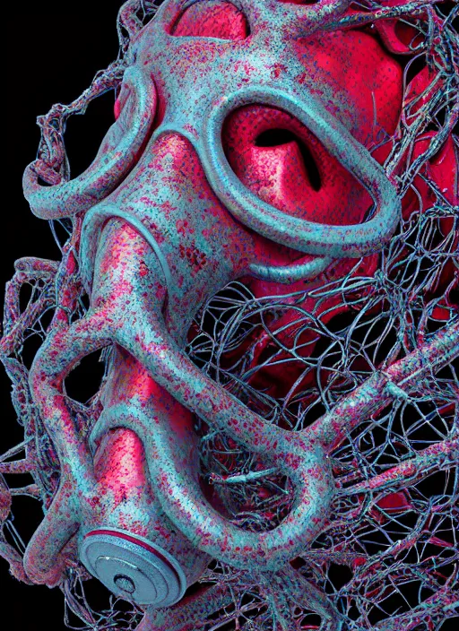 Image similar to hyper detailed 3d render like a sculpture - profile subsurface scattering (a beautiful fae princess m40 gas mask protective playful expressive from that looks like a borg queen wearing a vintage pannier ball gown) seen red carpet photoshoot in UVIVF posing in pool of turbulent water to breathe of the Strangling network of yellowcake aerochrome and milky clouds of Fruit and His delicate Hands hold of gossamer polyp blossoms bring iridescent fungal flowers whose spores black the foolish stars by Jacek Yerka, Ilya Kuvshinov, Mariusz Lewandowski, Houdini algorithmic generative render, golen ratio, Abstract brush strokes, Masterpiece, Victor Nizovtsev and James Gilleard, Zdzislaw Beksinski, Tom Whalen, Mark Ryden, Wolfgang Lettl, Grant Wood, octane render, 8k, maxwell render, siggraph