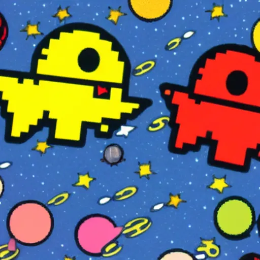 Prompt: pacman in space with galaga ship