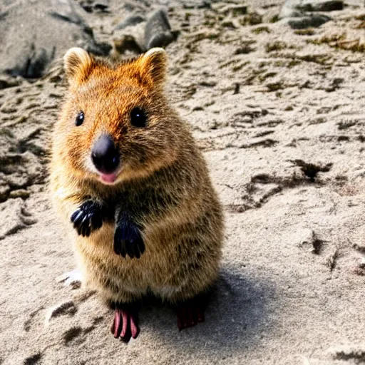 Image similar to A happy quokka flipping off the photographer