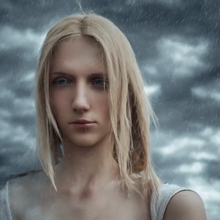 Image similar to cute annie leonhart in minecraft, beautiful face, pale skin, rule of thirds, cinematic lighting, rainy weather, melancholy atmosphere, sharp focus, backlit, stunning, model agency, smooth, hard focus, full body shot, instagram photo, shot on iphone 1 3 pro max, hyper realistic,