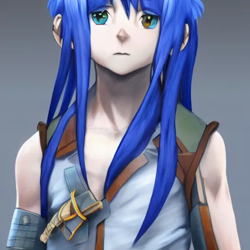 Prompt: young boy, blue hair, long hair, highly detailed 3D render, 8k, rpg concept art character, jrpg character, manga, anime, video game character