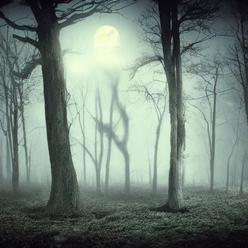 Image similar to a haunted circus deep in the middle of the forest, fog, realistic, moonlight