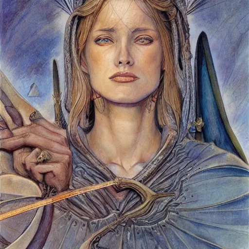 Image similar to most beautiful jeanne d'arc in the style of william blake, terese nielsen, detailed, intricate, beautiful faces, steve argyle, epic, mesmerizing, triumphant fate, pastoral fantastic reality