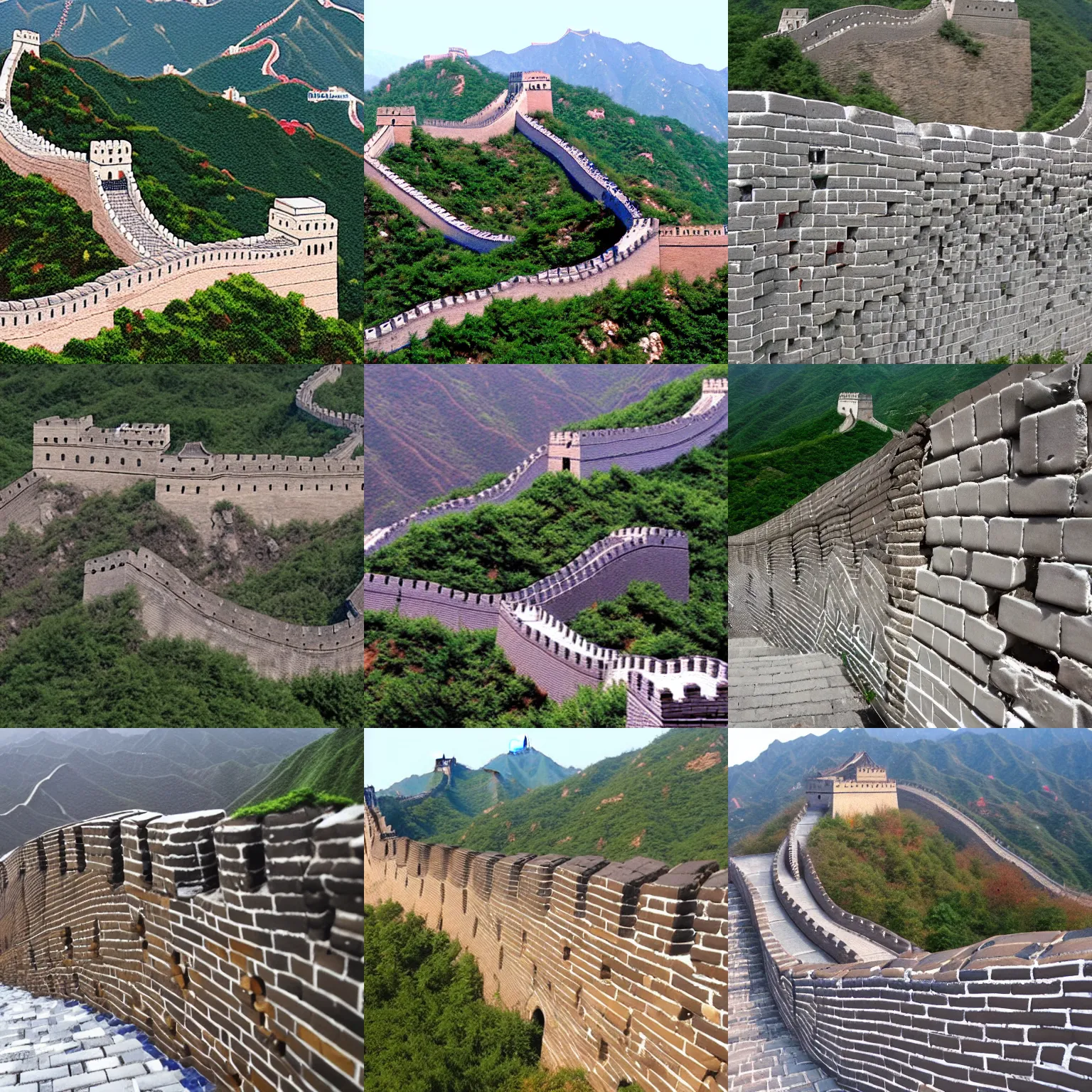 Prompt: the great wall of china made out of lego blocks