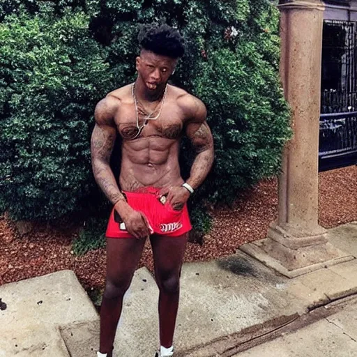 Prompt: “ extremely buff 2 1 savage, glistening muscles, topless, vogue cover, from a trump supporters perspective ”