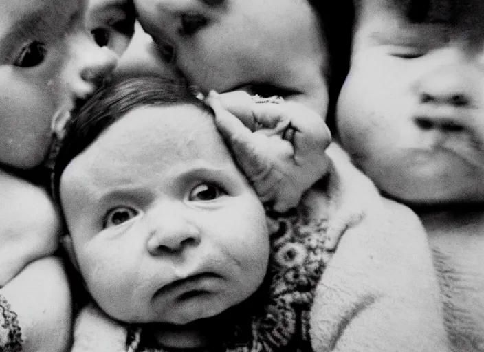 Image similar to high resolution black and white portrait with an 8 0 mm f / 1 2 lens of babies in chernobyl in 1 9 8 9.