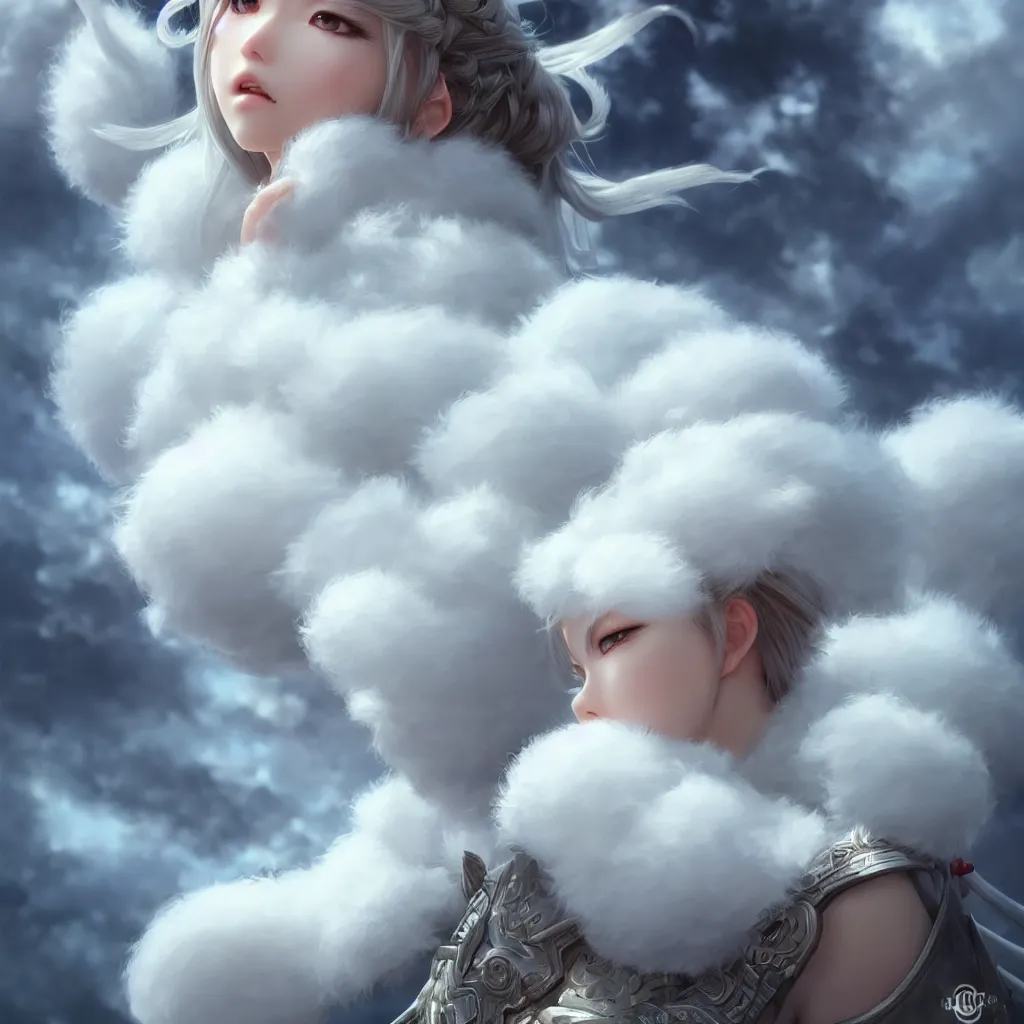 Image similar to white fluffy cloud, realistic 4 k octane cycles beautifully detailed render, 4 k, deep focus, intricate, elegant, highly detailed, photorealistic rendering, sharp focus, illustration, hearthstone, art by artgerm, hayao miyazaki