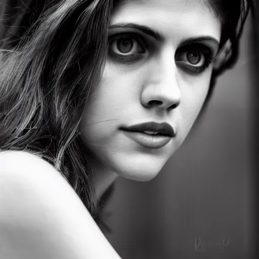 Image similar to closeup portrait of alexandra daddario in a smoky new york back street, photograph, natural light, detailed face, magazine, press, photo, Steve McCurry, David Lazar, CANON Eos C300, ƒ5.6, 50mm