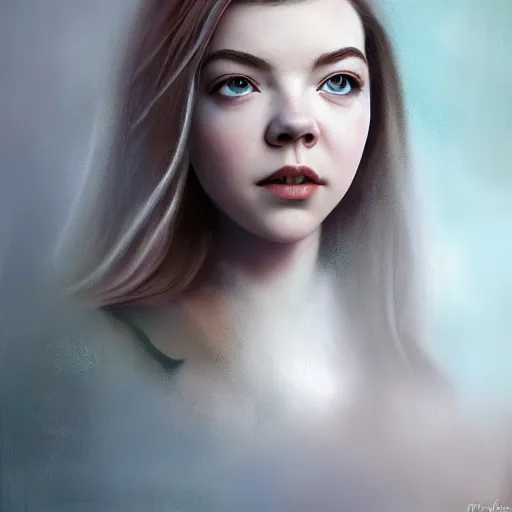 Image similar to ultra realistic painting of Anya Taylor-Joy, instagram by rxkun.jpeg, Organic Painting, Matte Painting, hard edges, textured photoshop brushes, soft focus, 8k, perfect lighting high contrast, trending on artstation