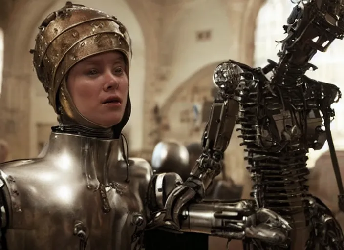 Prompt: scene from a 2 0 1 0 film set in 1 4 5 0 with a closeup of a robot