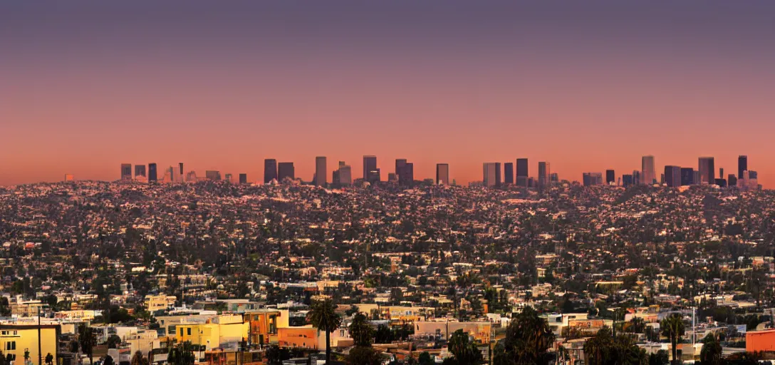Prompt: l. a. at dusk by lou romano