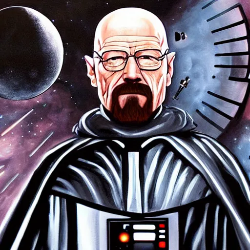 Prompt: a detailed painting of walter white as darth vader commanding the death star to destroy alderan