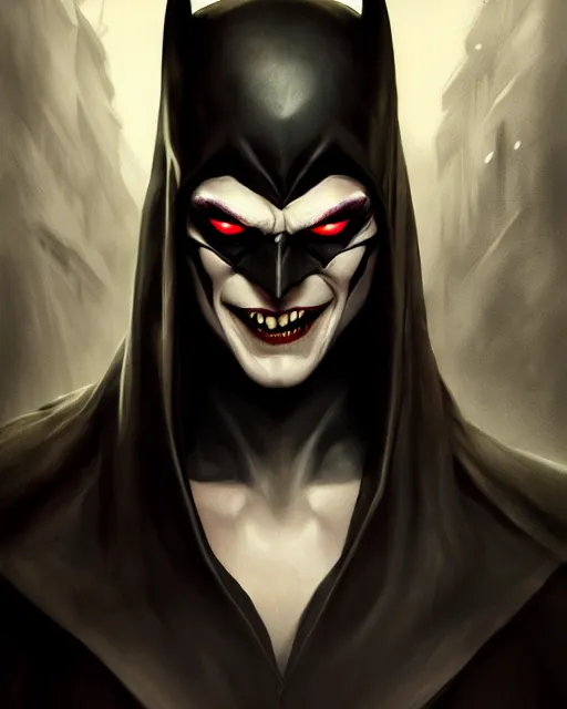 Prompt: vampire batman, evil smile, realistic character concept, full body, sinister pose, comic book, illustration, slender symmetrical face and body, cinematic lighting, hyperdetailed, cgsociety, 8k, high resolution, Charlie Bowater, Tom Bagshaw, insanely detailed and intricate