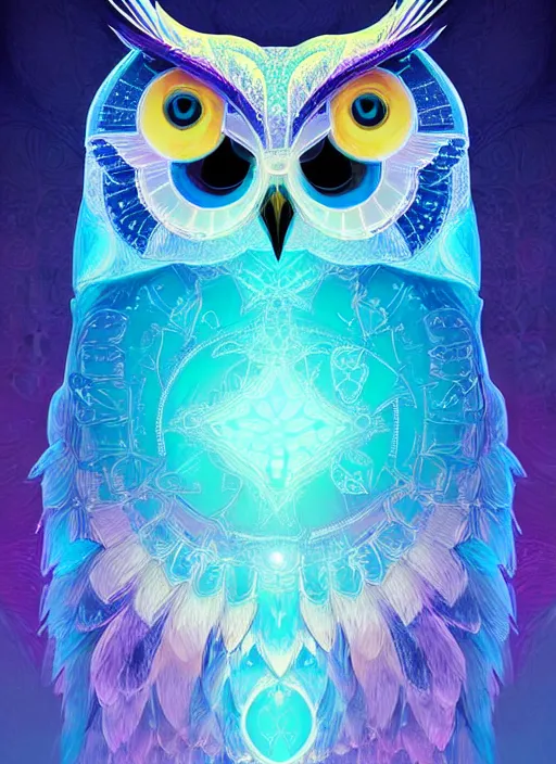 Image similar to symmetry!! product render poster vivid colors divine proportion owl, ice and snow, glowing fog intricate, elegant, highly detailed, digital painting, artstation, concept art, smooth, sharp focus, illustration,