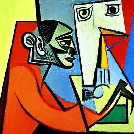 a painting by picasso of an indian programmer working | Stable ...