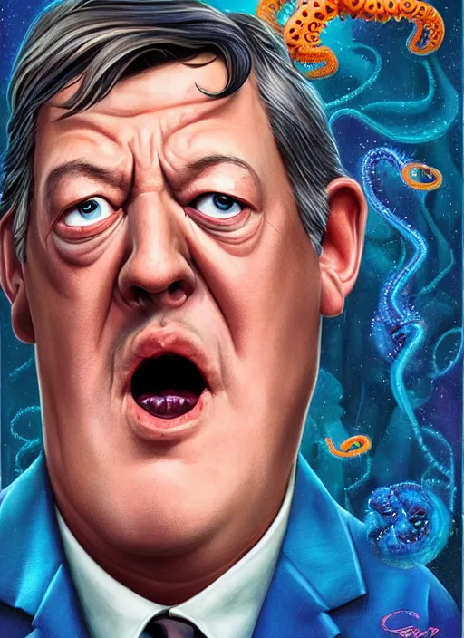 Image similar to lovecraftian portrait of stephen fry, pixar style, by tristan eaton stanley artgerm and tom bagshaw