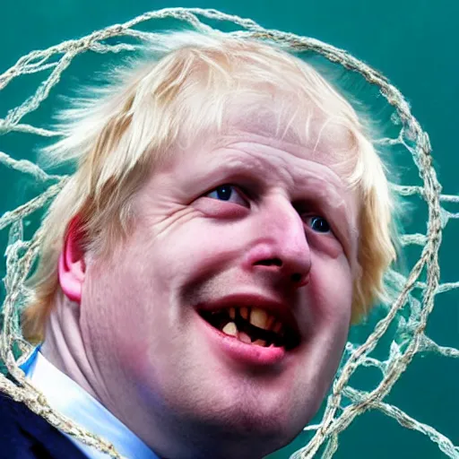Image similar to Boris Johnson underwater, tangled in a fishing net