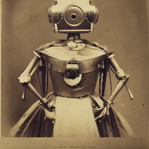 Image similar to portraits of an anthropomorphic steampunk robot maidsa by Louis Daguerre