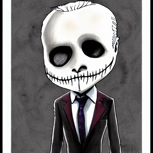 Image similar to grunge drawing of joe Biden in the style of jack skellington and Jacob Shaw,creepy, surreal, trending on artstation