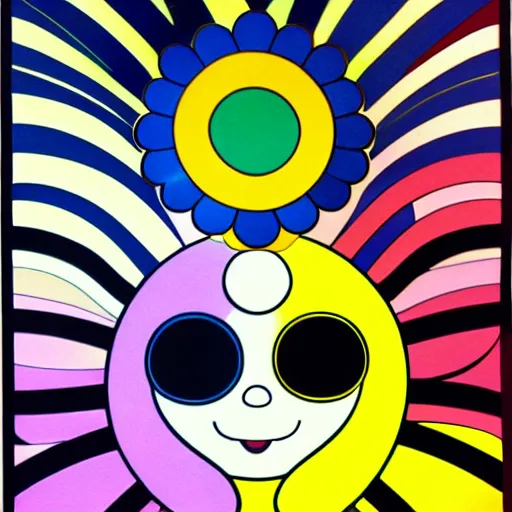 Image similar to silhouette of head exploding into flowers, bright colors, Takashi Murakami, Minimalist,