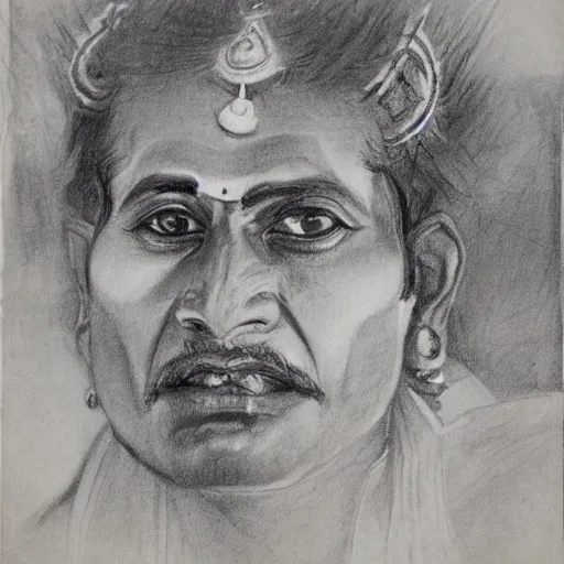 Prompt: portrait pencil sketch of a yakshagana artist by anders zorn