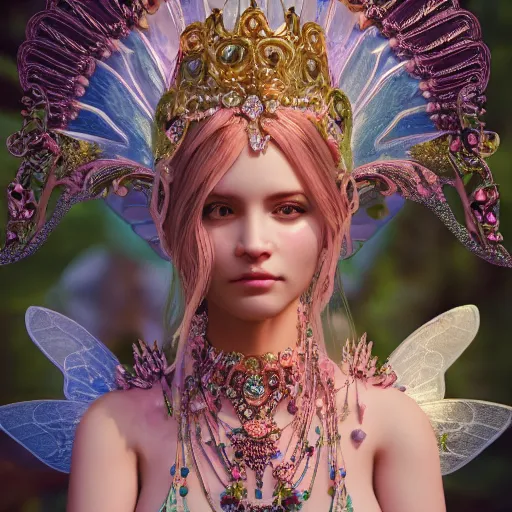 Prompt: portrait of fairy princess, glowing, ornate and intricate jewelry, jaw dropping beauty, glowing background lighting, white accent lighting, hyper detailed, 4 k octane render