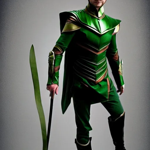 Image similar to Elijah Wood as Loki, full body portrait