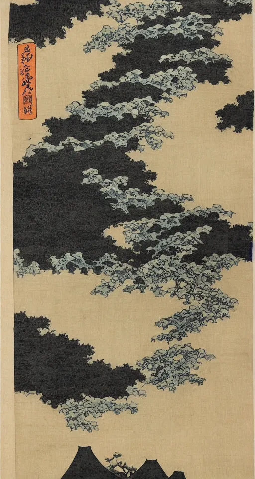 Prompt: hokusai, path of steps leading up to a temple, studio ghibi, japanese style, dreamy, layered, soft, black ink