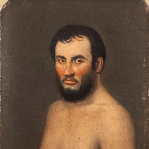 Image similar to portrait of a man, his face is made of leather